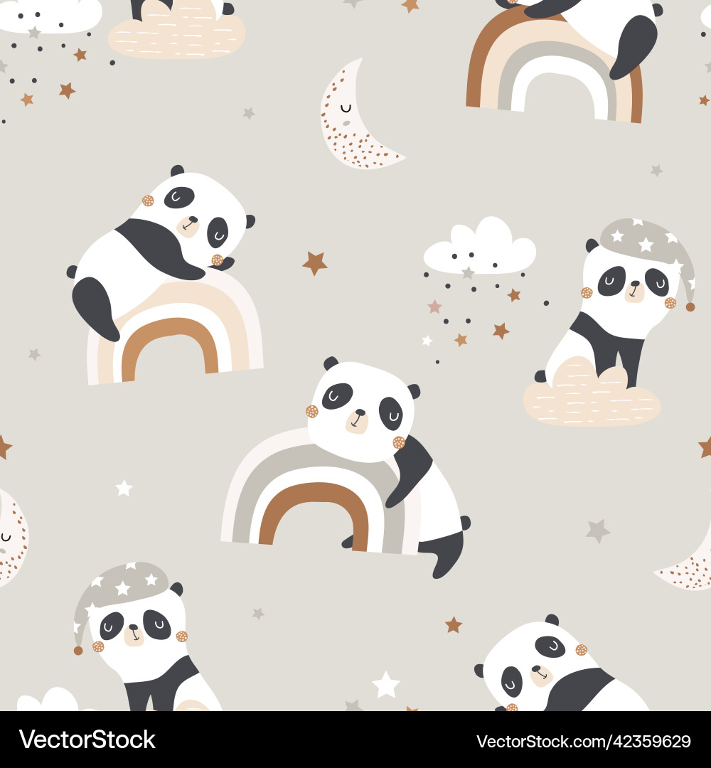 Seamless pattern with cute sleeping pandas Seamless pattern with cute sleeping pandas vector image