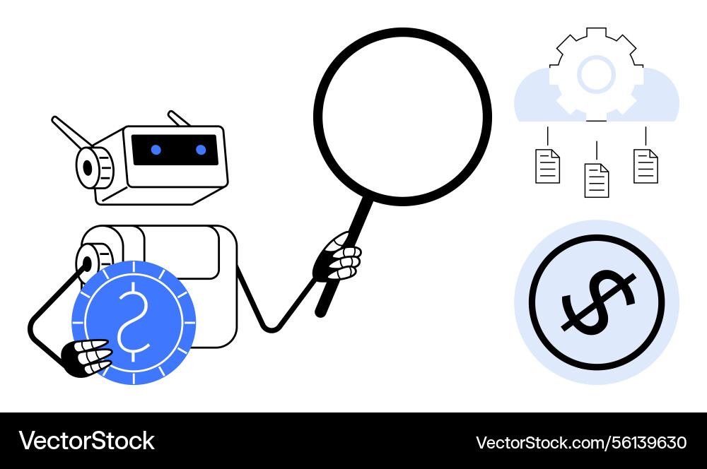 Robot analyzing data and currency with cloud Robot analyzing data and currency with cloud Vector Image