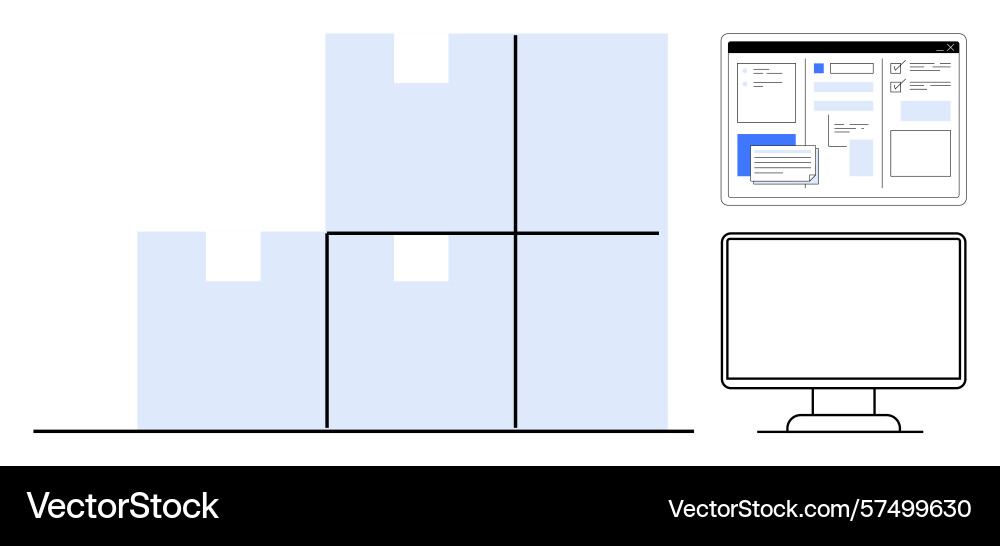 Warehouse storage system with technology interface vector image