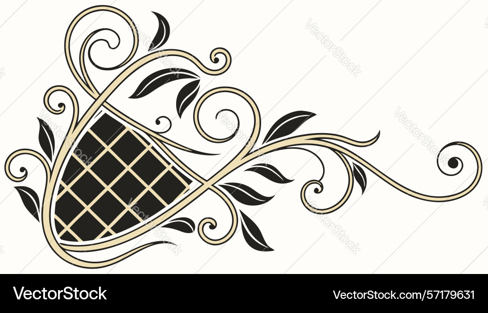 Artistic flourish curved element with grid vector image