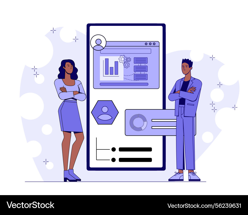Business team analyzing data interface Business team analyzing data interface vector image