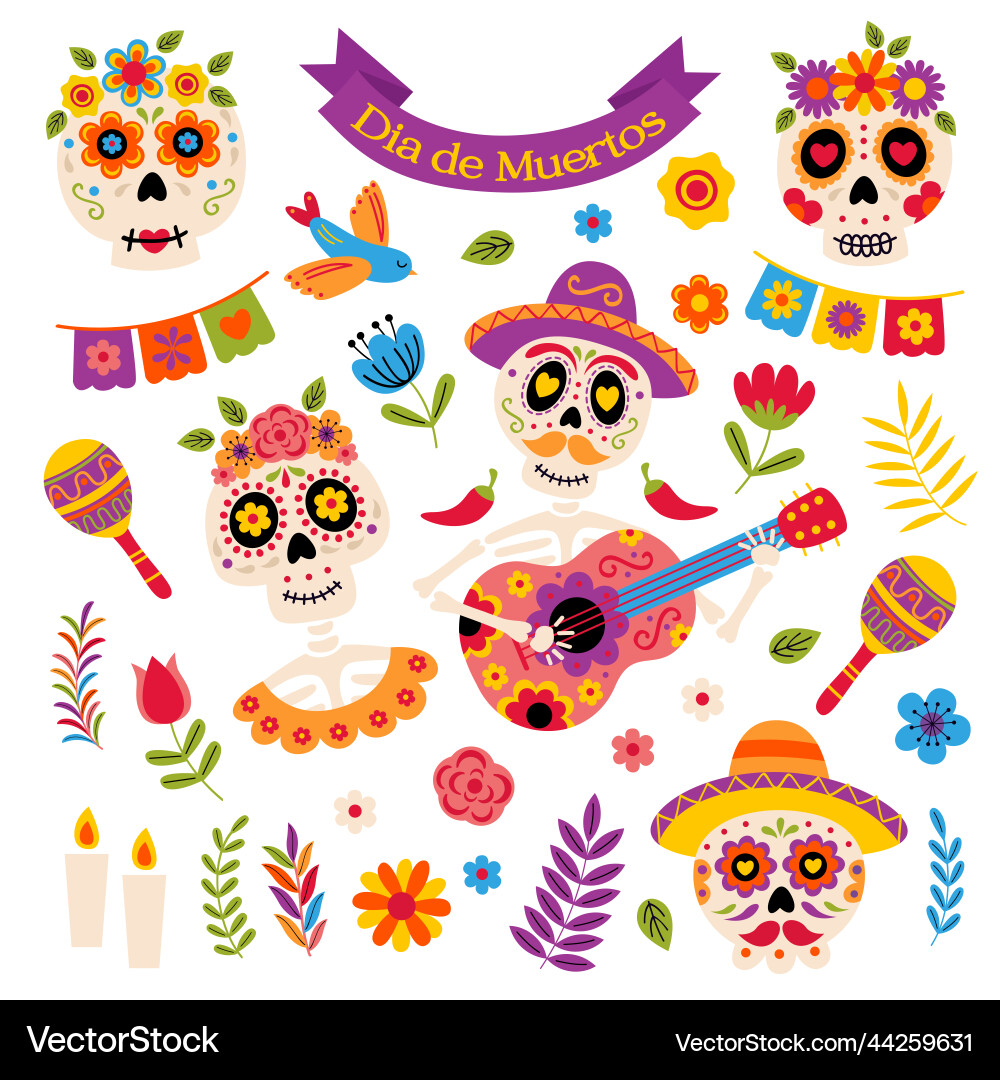 Day of the Dead Celebration Elements Vector Image