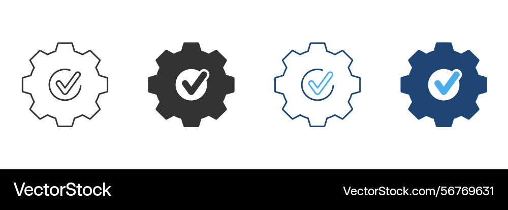 Gear with checkmark line and solid icon set vector image
