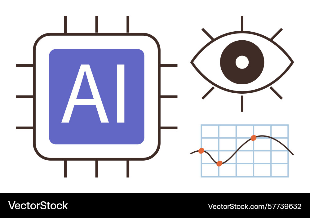 Ai chip with eye icon and data graph representing Ai chip with eye icon and data graph representing vector image
