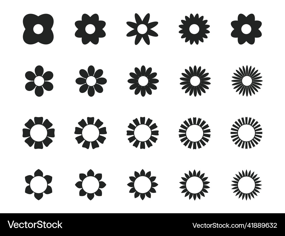 Blumenform Icons - Schwarz & Weiß Vektorbild
