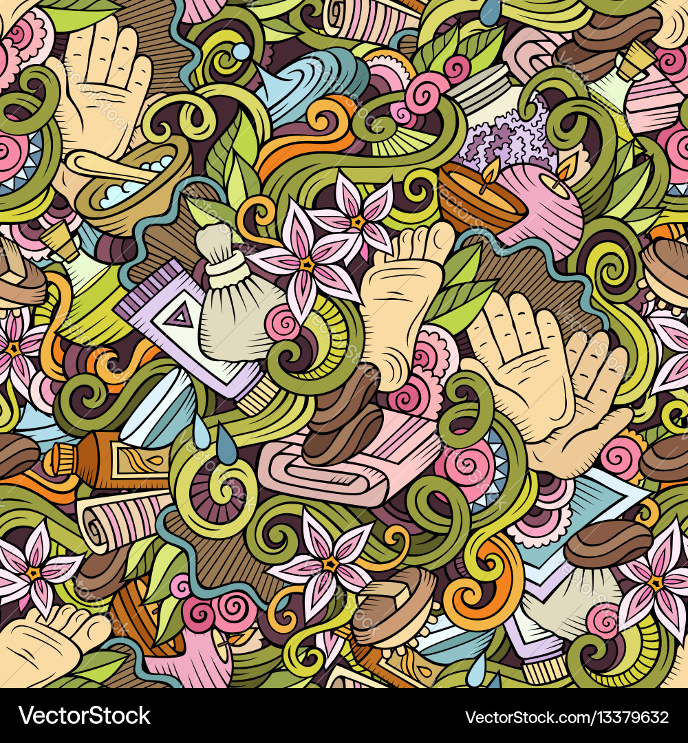 Cartoon cute doodles spa massage seamless pattern Cartoon cute doodles spa massage seamless pattern vector image
