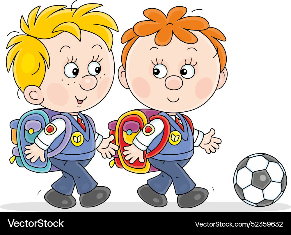 Little first graders going after classes Little first graders going after classes Vector Image