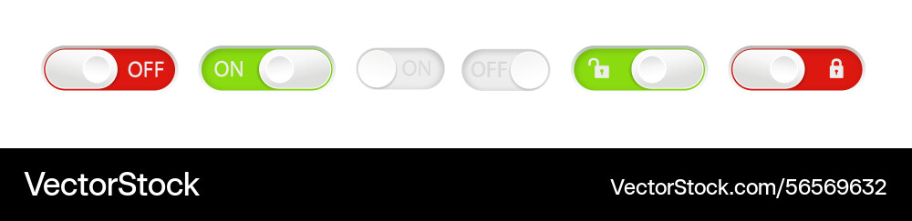 On and off toggle switch buttons material design vector image