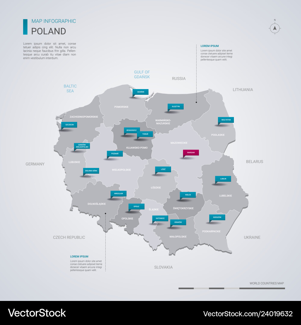 Poland Map with Pointer Marks vector image