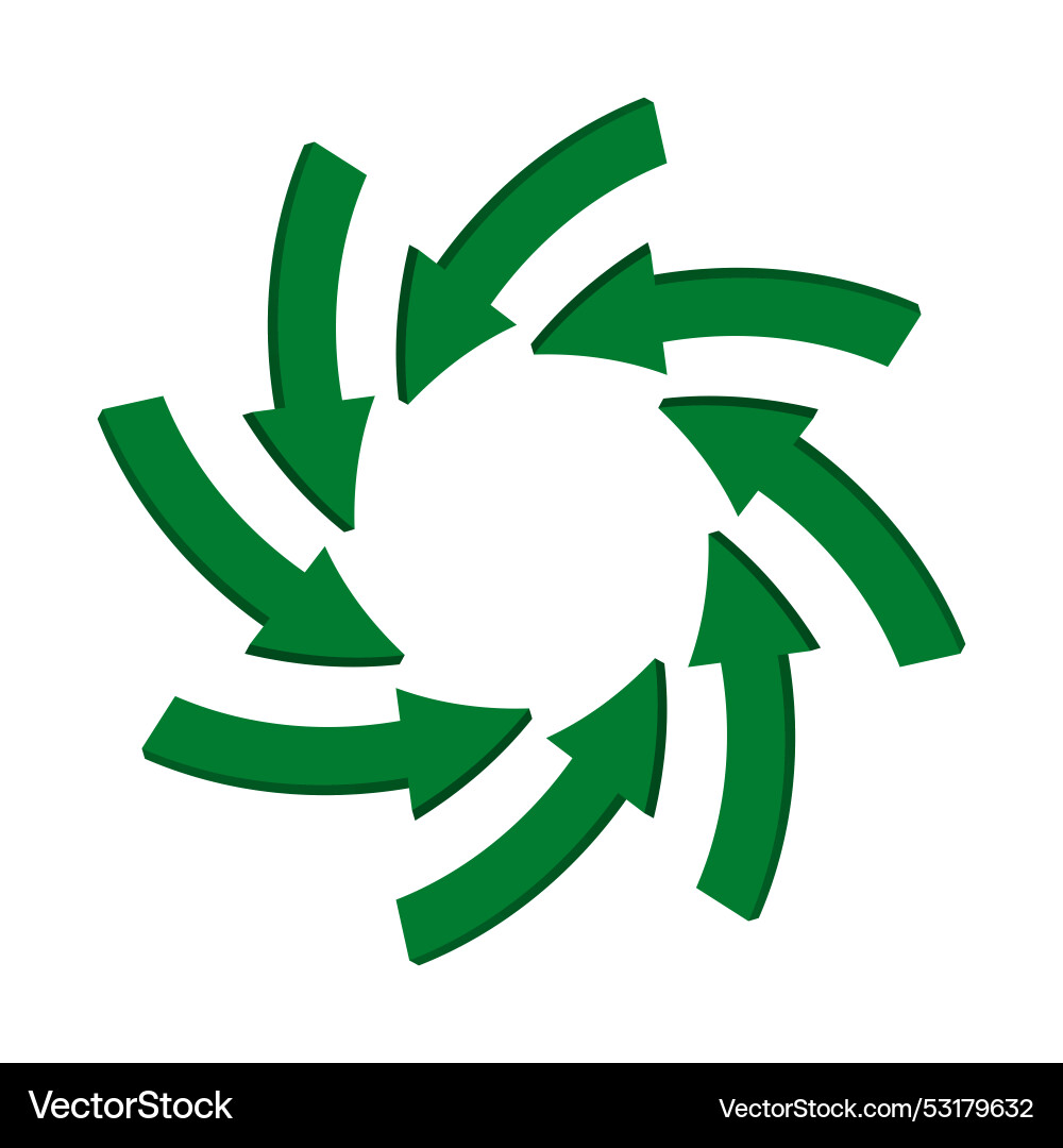 Rotating green arrows point inwards inside Rotating green arrows point inwards inside Vector Image