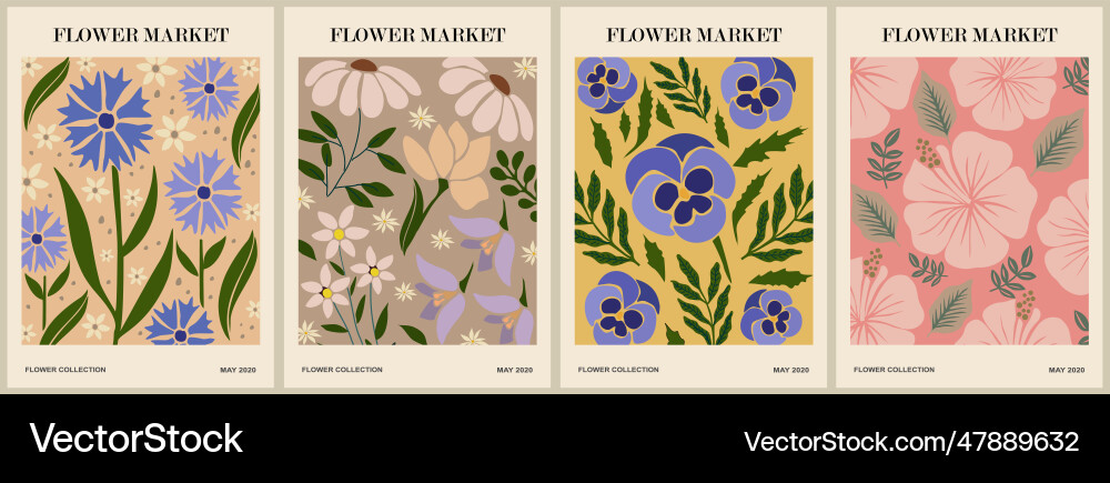 Set of abstract flower market posters art Set of abstract flower market posters art vector image