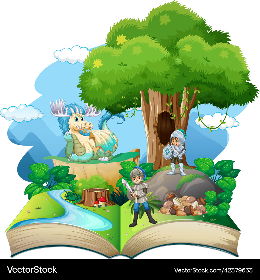 Book with knight and dragon Book with knight and dragon vector image