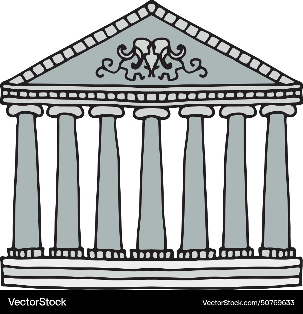Building facade with classic columns color doodle Building facade with classic columns color doodle vector image