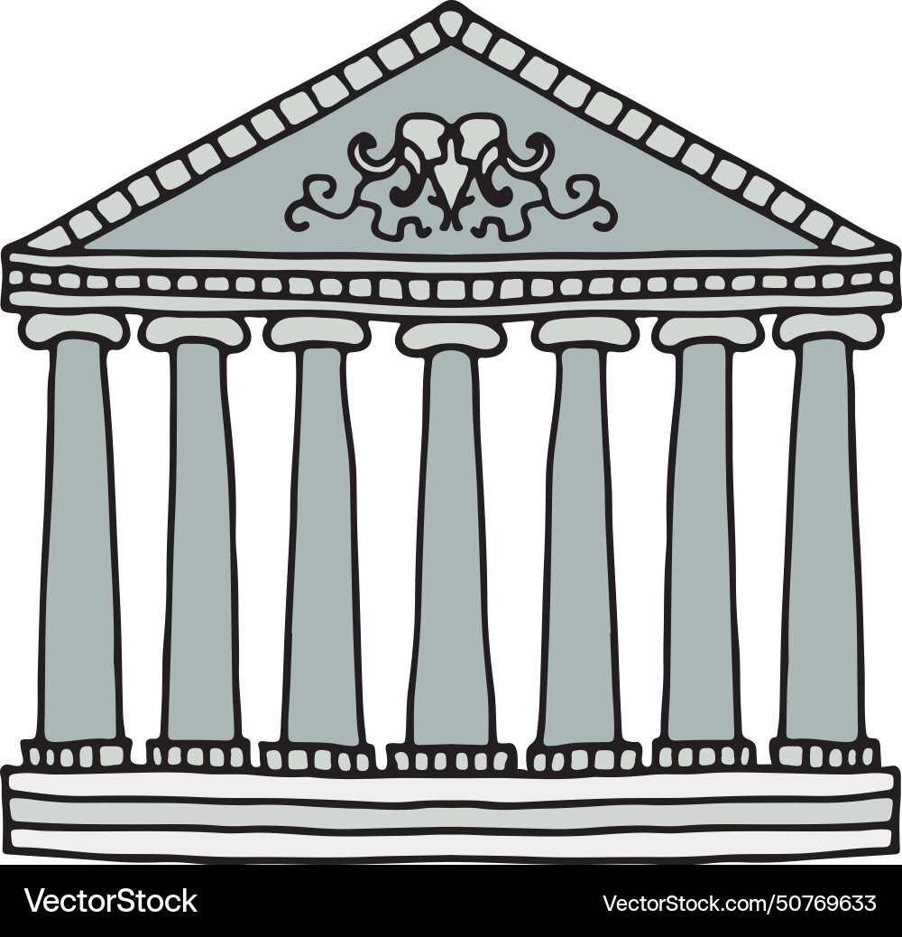 Building facade with classic columns color doodle vector image