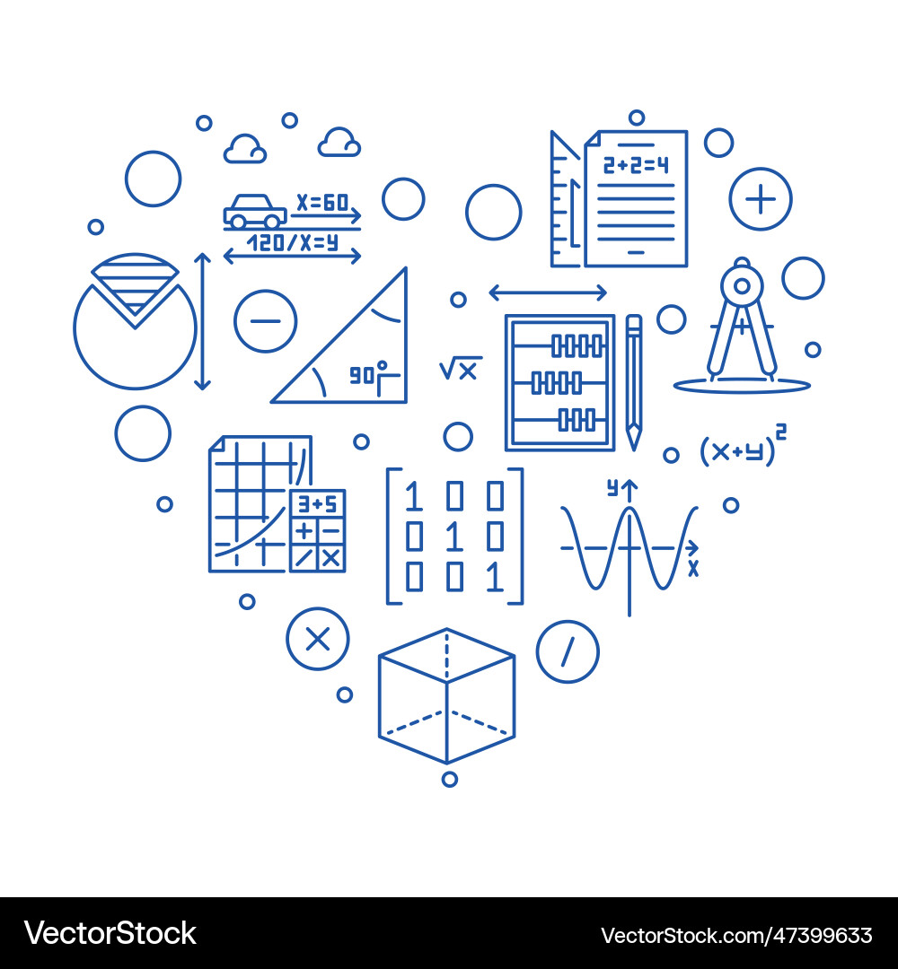 Mathematics education outline heart shaped banner Mathematics education outline heart shaped banner vector image