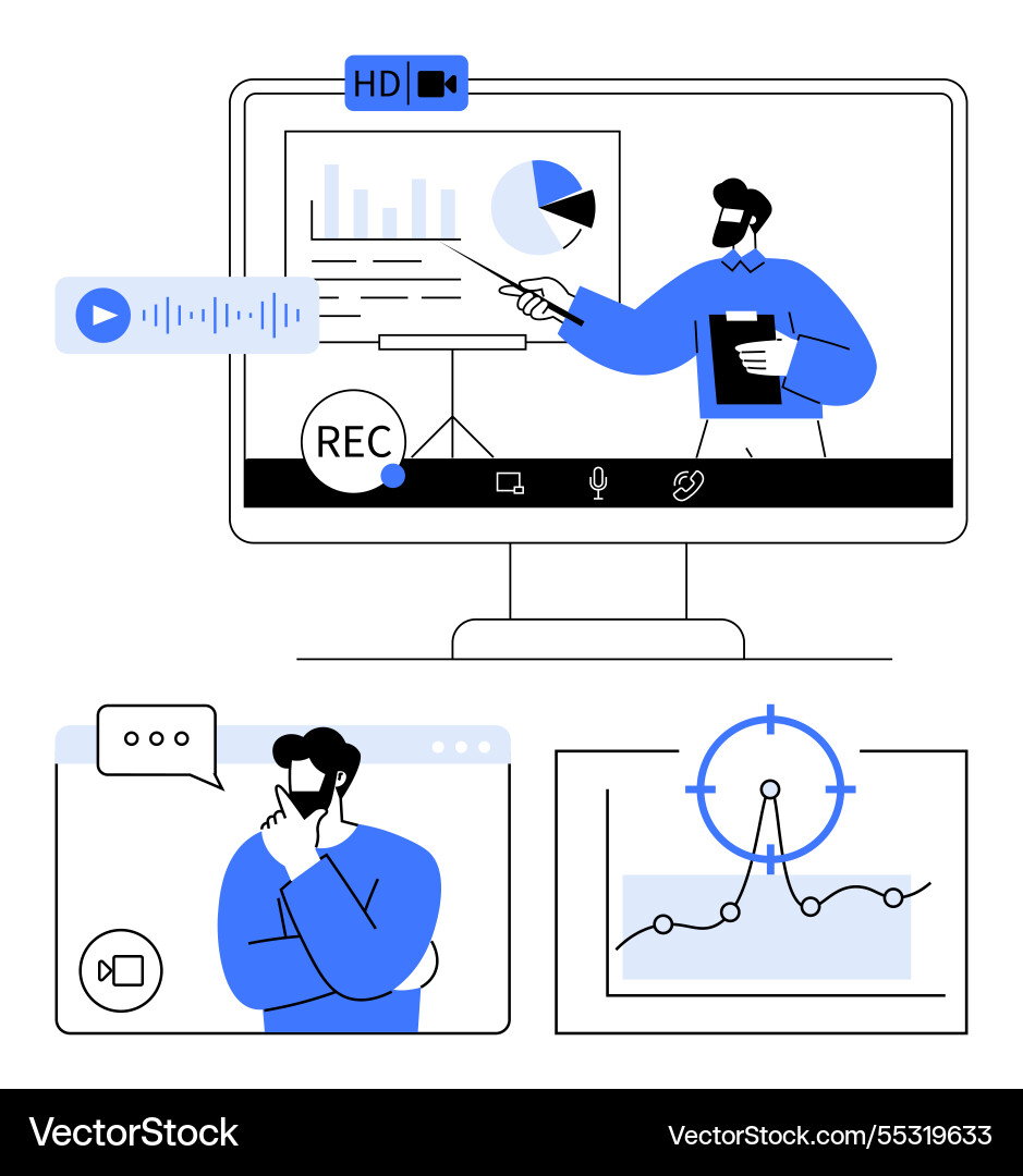 Virtual presentation with data analysis video vector image