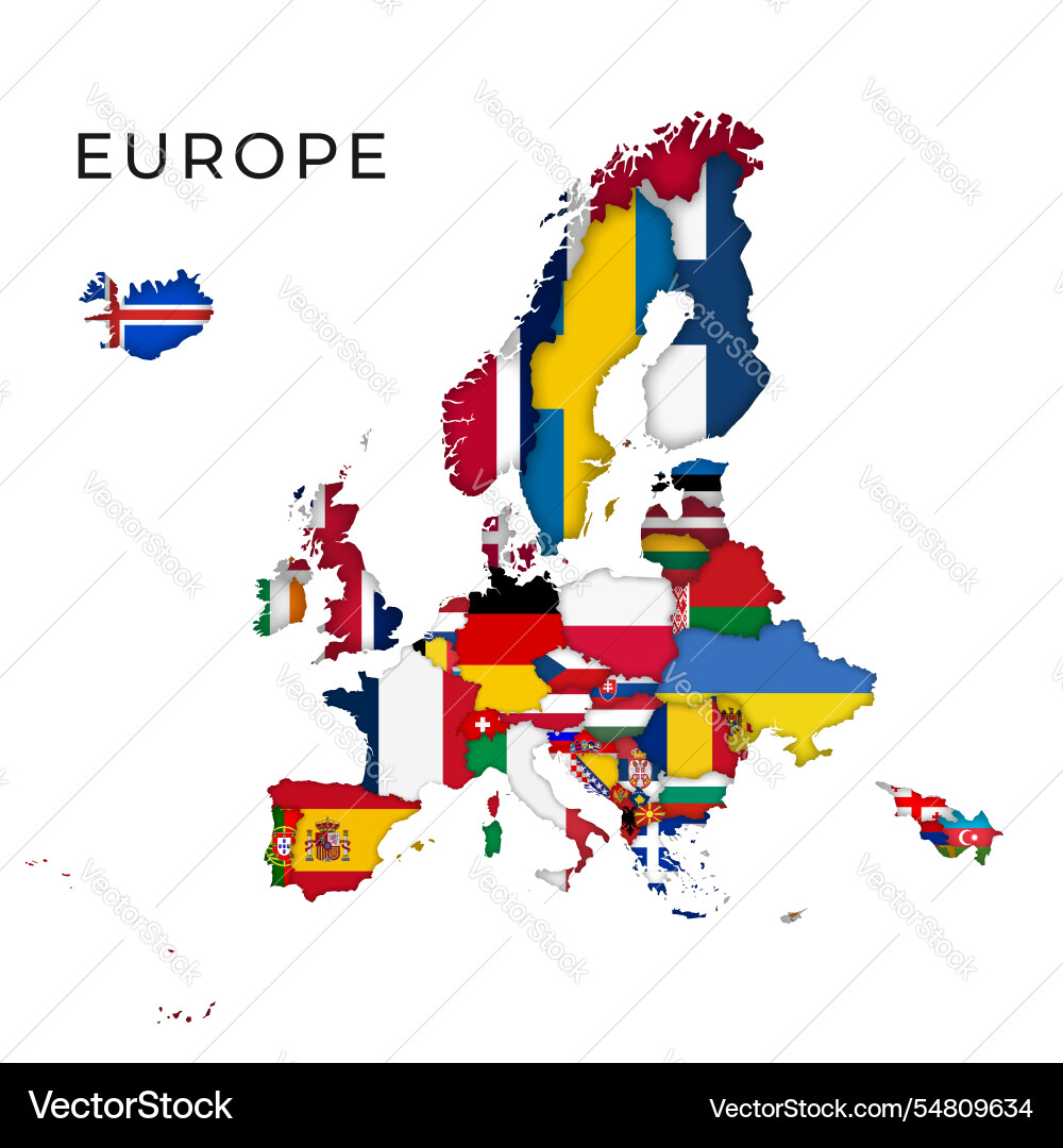 Europe map highlighting flags of each country Vector Image