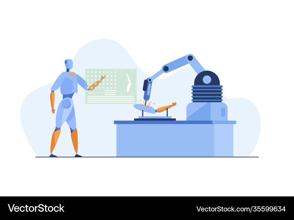 Robot using application and robotic arm to repair vector image