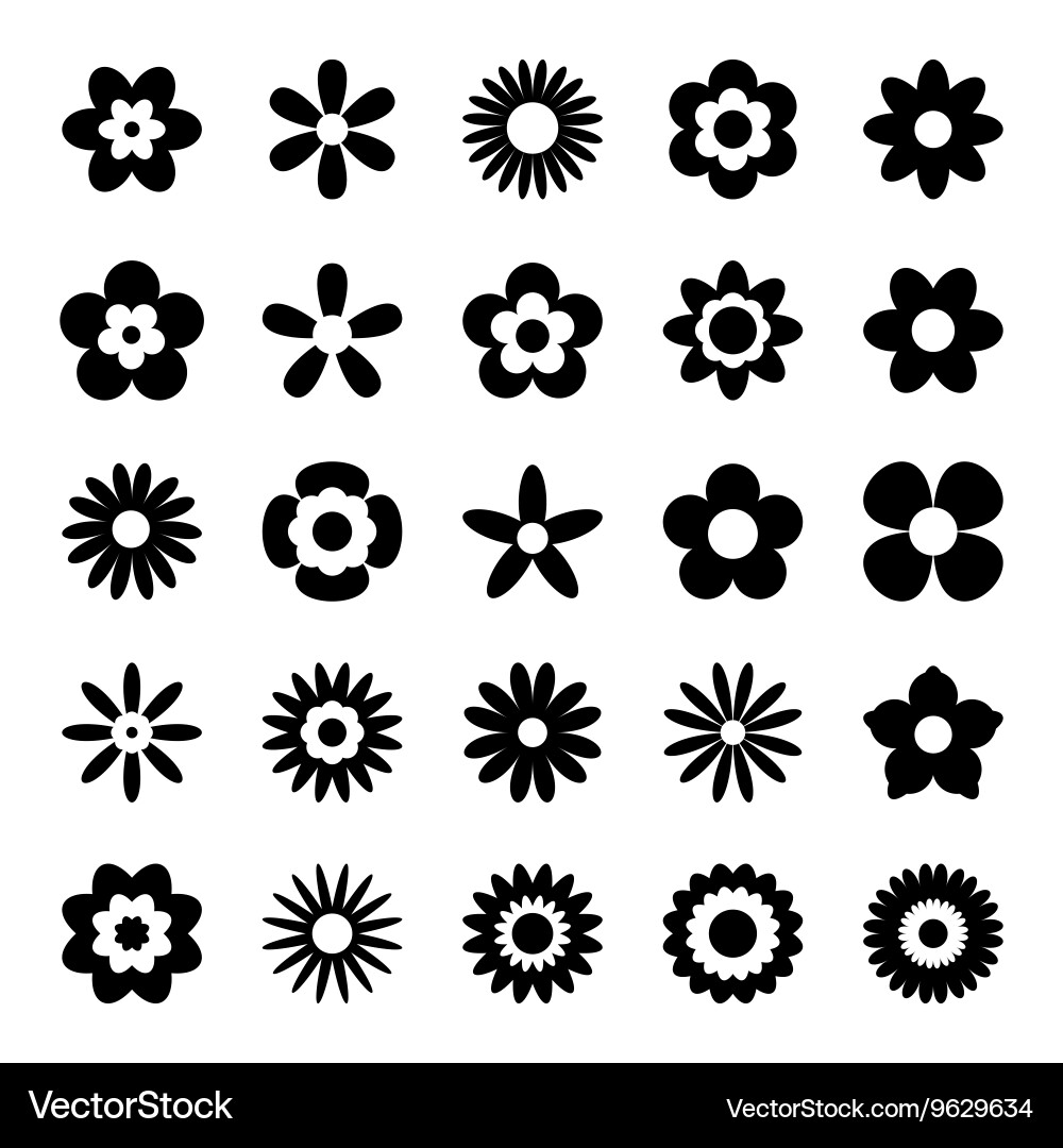Schwarze Blume Icon Set Vektorbild