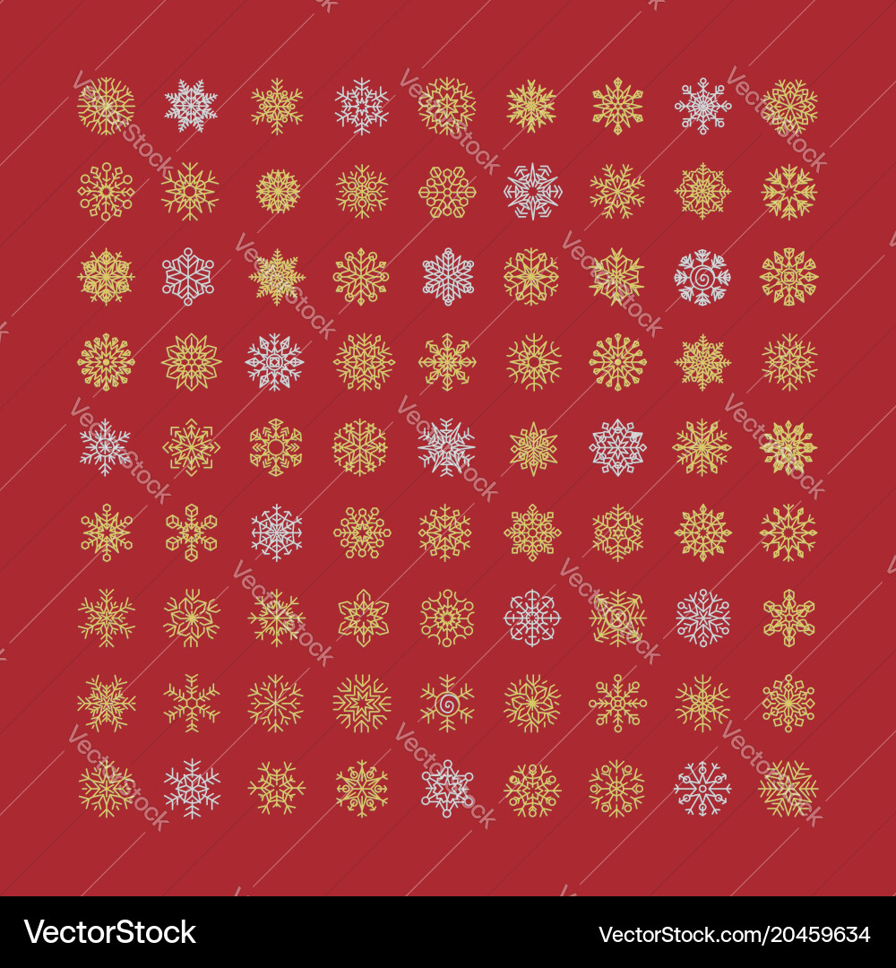 Set of snowflakes line icons on red background vector image