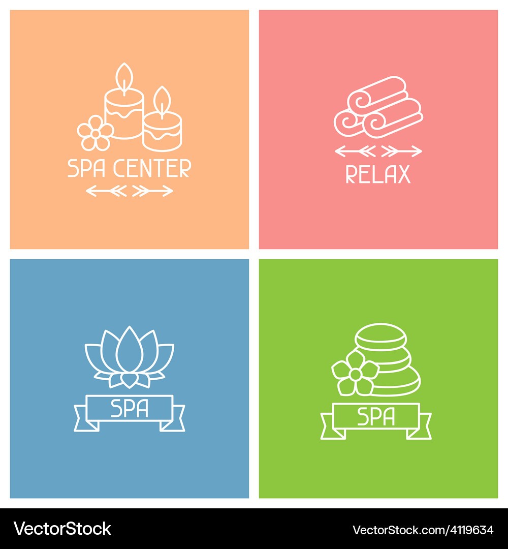 Set of spa labels in linear style Vector Image