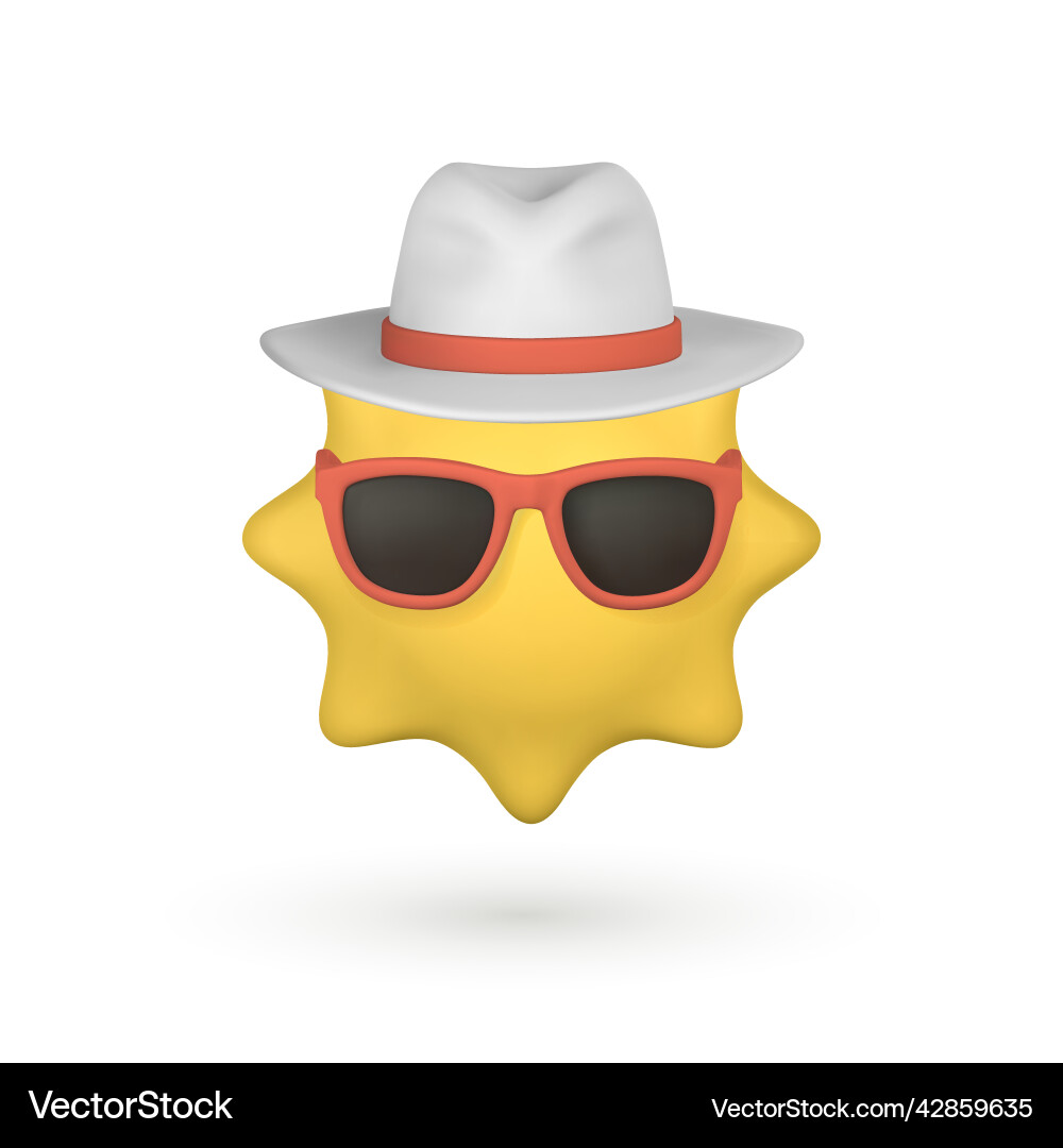 Cute cartoon 3d sun with sunglasses and hat Cute cartoon 3d sun with sunglasses and hat vector image
