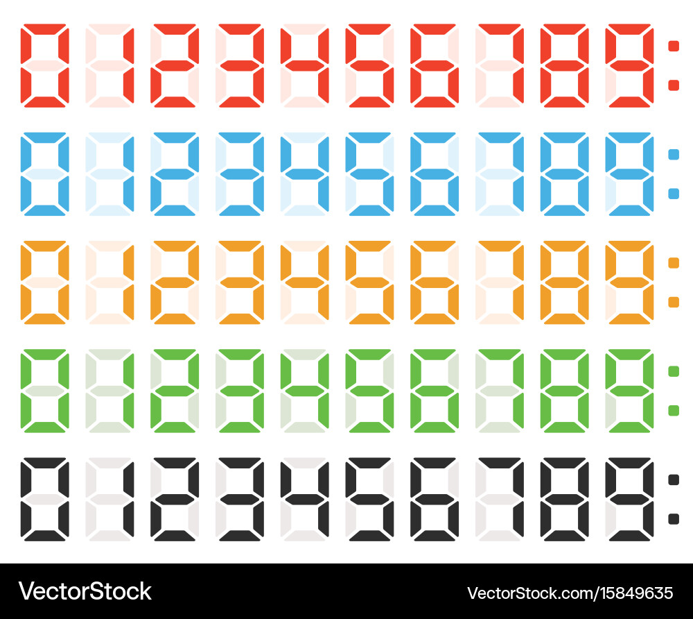 LED Digital Numbers Clock Set Vector Image