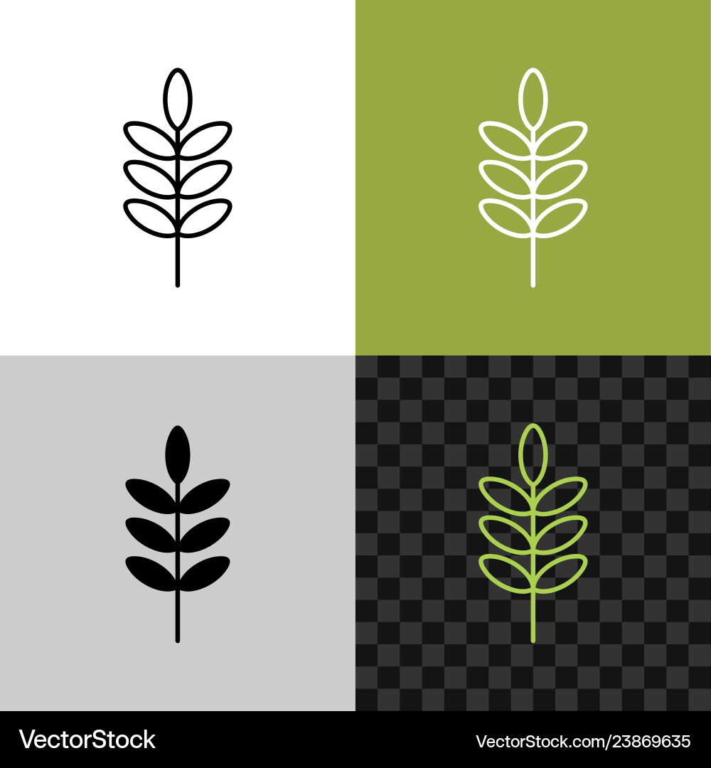 Rice ear line icon plant with leaves or seeds vector image