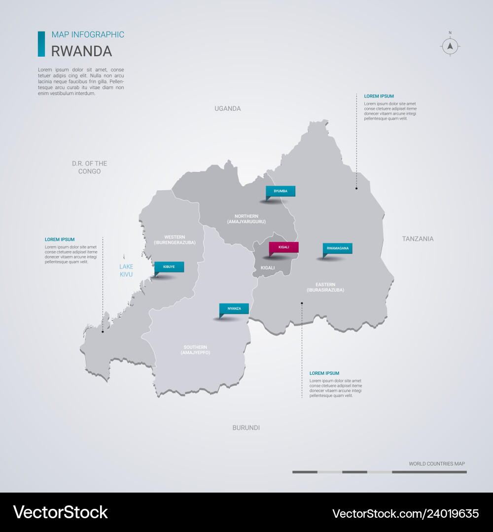 Ruanda Karte mit Infografiken Zeigermarken Ruanda Karte mit Infografiken Zeigermarken vektorbild
