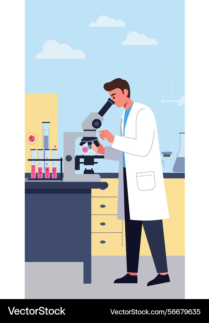 Scientist using microscope in laboratory research Scientist using microscope in laboratory research vector image