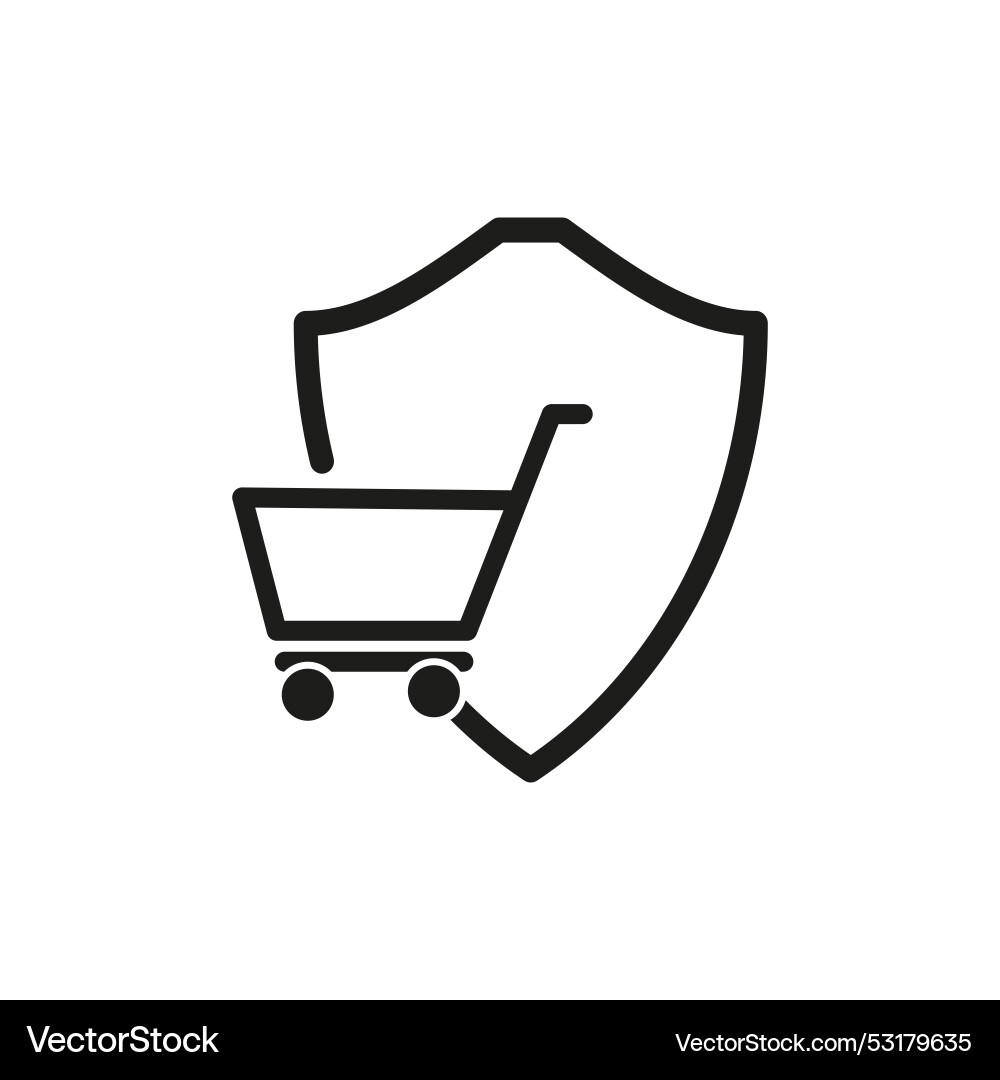 Shopping cart with shield secure purchase icon Shopping cart with shield secure purchase icon vector image