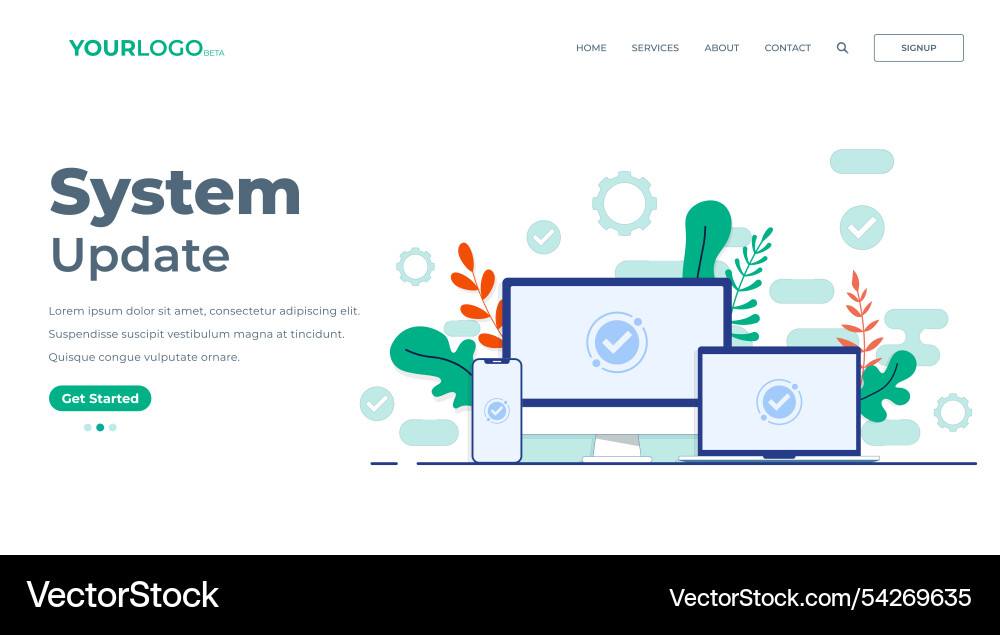 Software update complete on the screen of desktop Vector Image