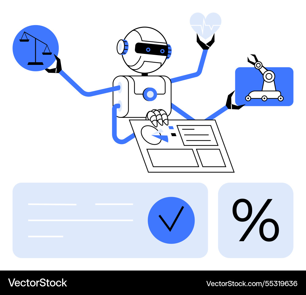 Ai robot performing multitasking actions Ai robot performing multitasking actions vector image