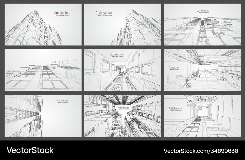 Architectural Wireframe Building Set vector image