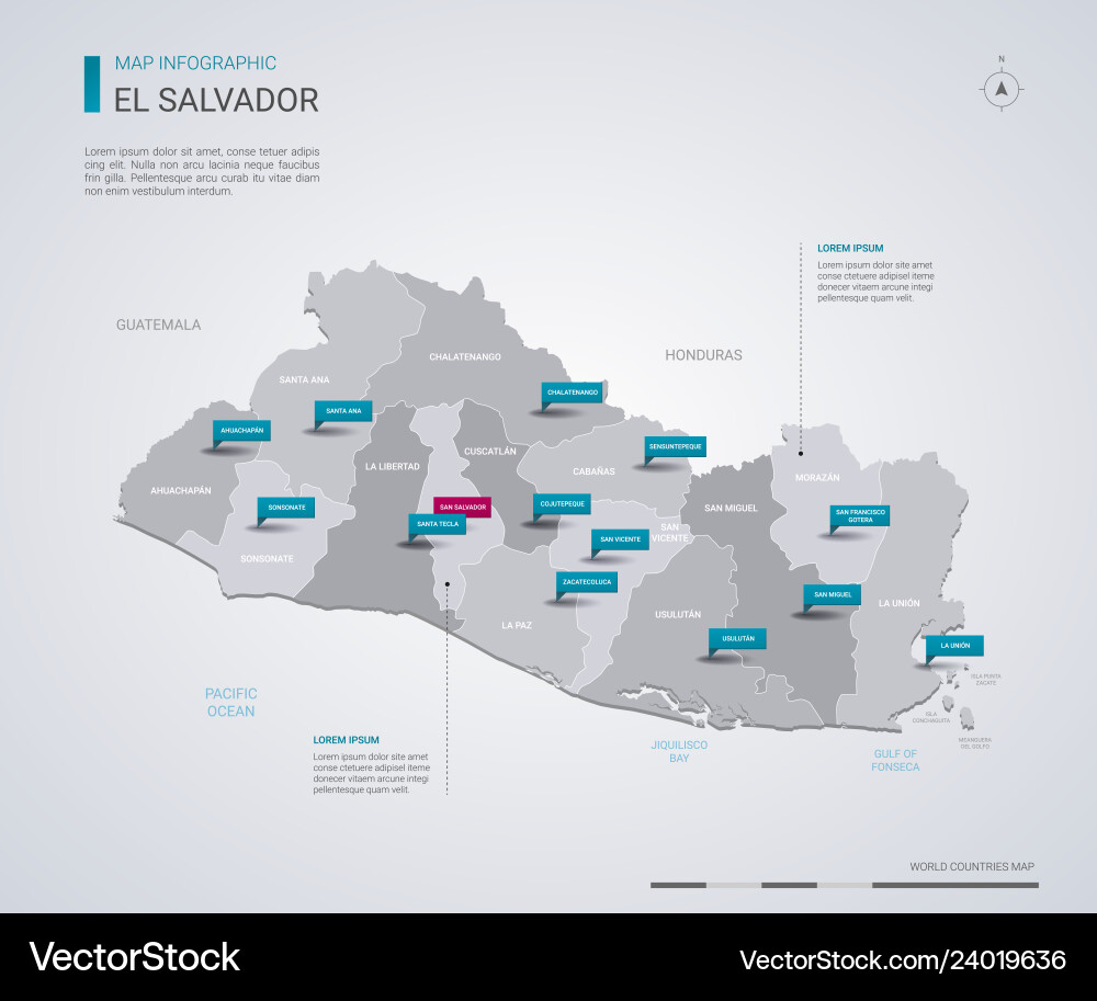 El salvador map with infographic elements pointer Vector Image