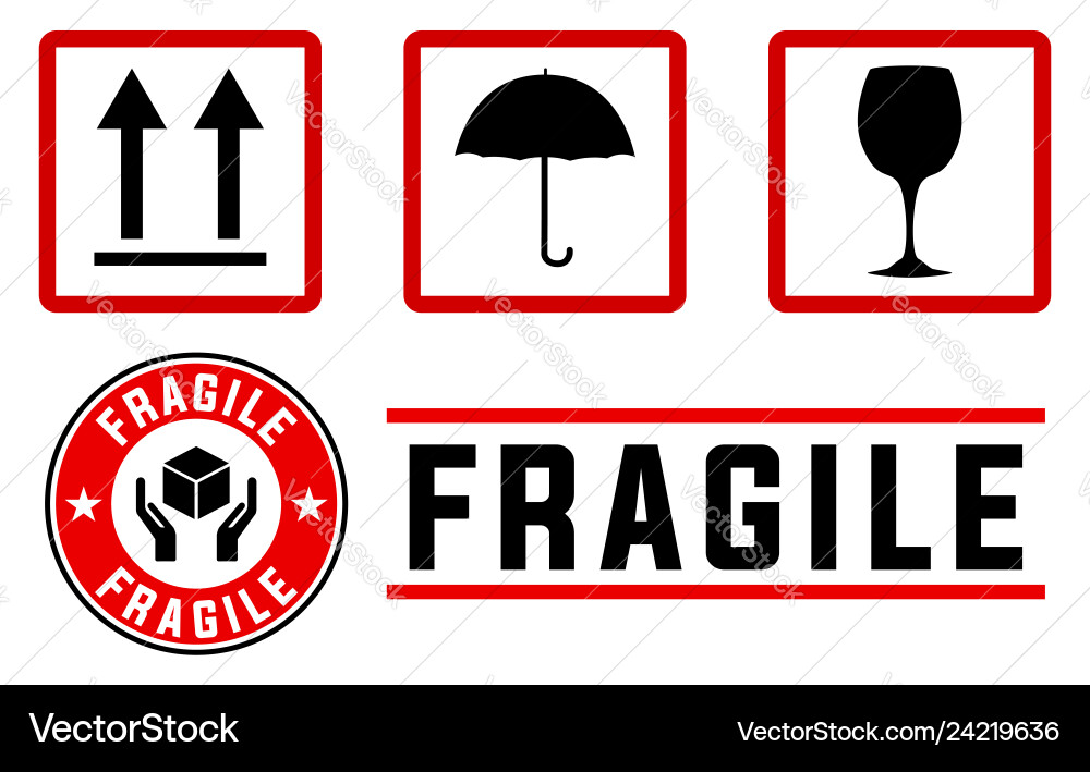 Fragile Zeichen und Stempel Fragile Zeichen und Stempel vektorbild
