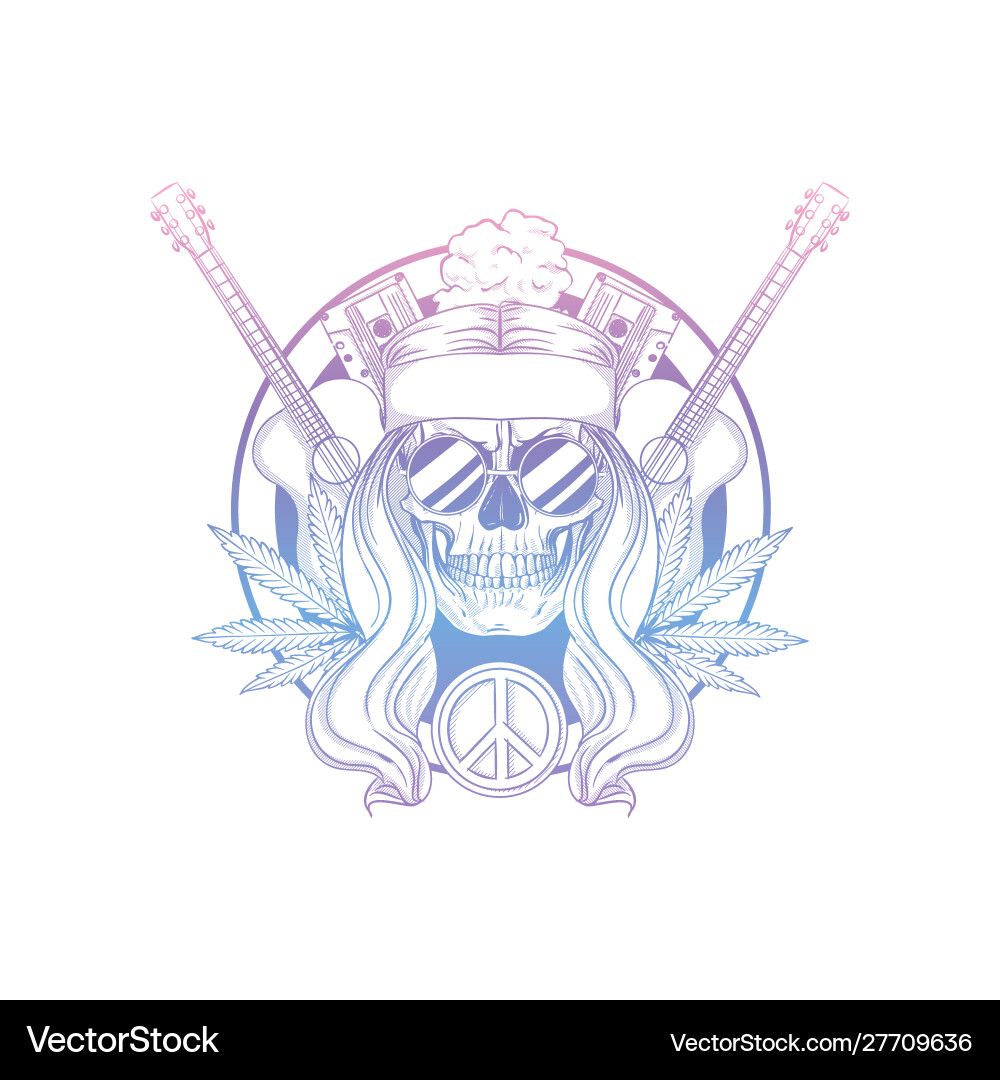Hand drawn sketch hippie skull Hand drawn sketch hippie skull vector image
