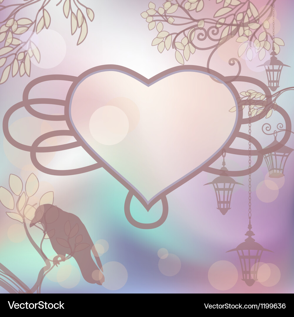 Retro background with lanterns and heart frame vector image
