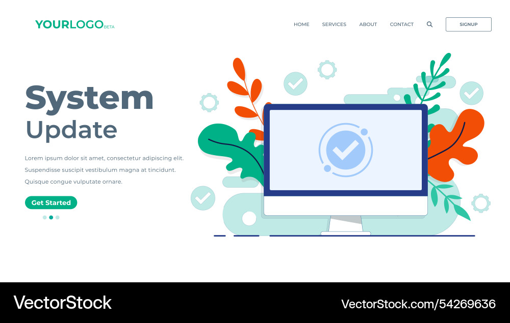 Software update complete on the screen of desktop Vector Image