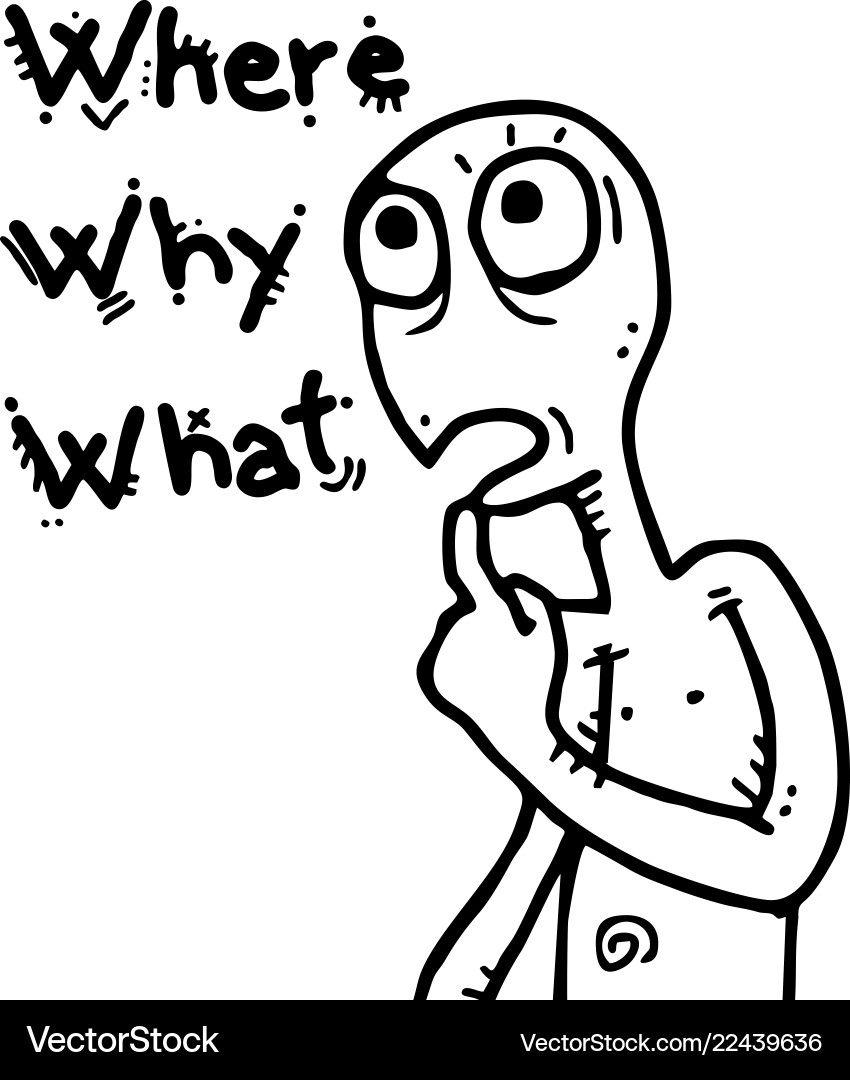 Thinking Puppet - Question Marks Vector Image