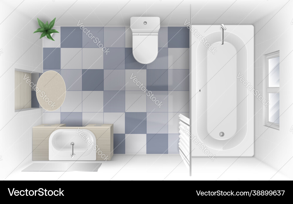 Bathroom with bath sink and toilet bowl top view vector image