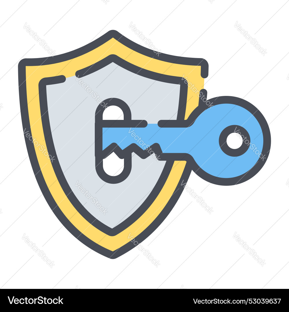Key inside shield showing access security modern vector image