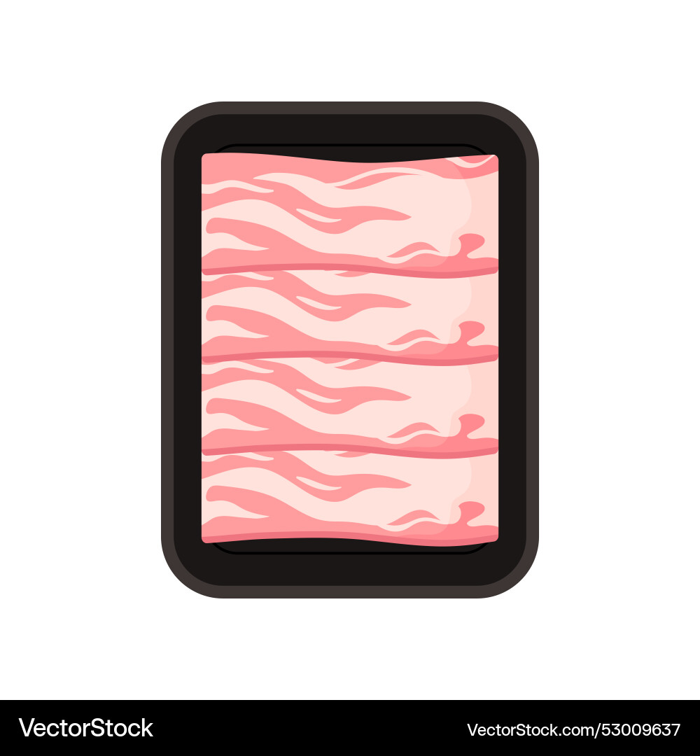 Plastic tray with thin bacon slices top view Plastic tray with thin bacon slices top view vector image