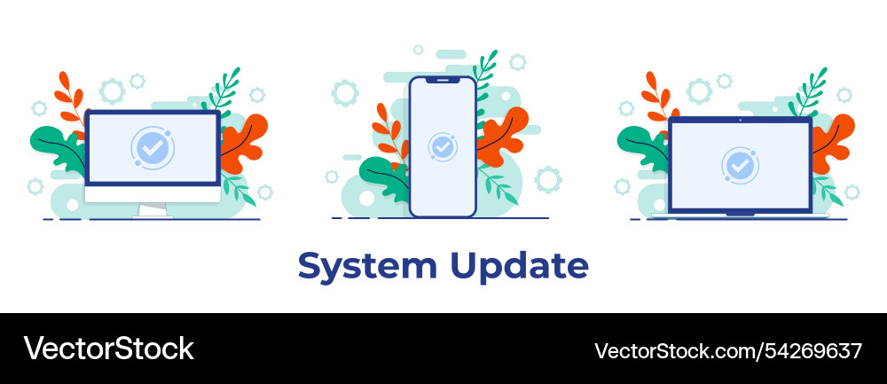 Software update complete on the screen of desktop Vector Image