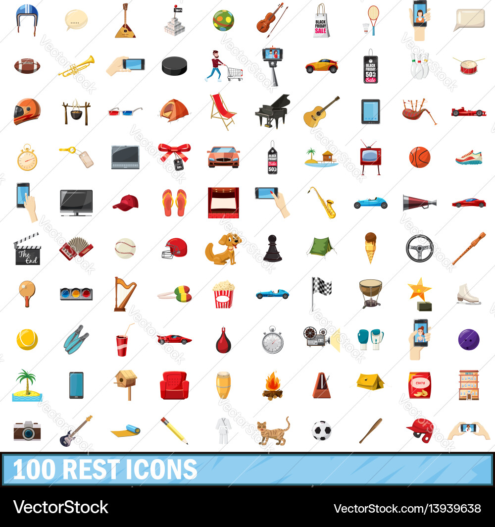 100 rest icons set cartoon style vector image