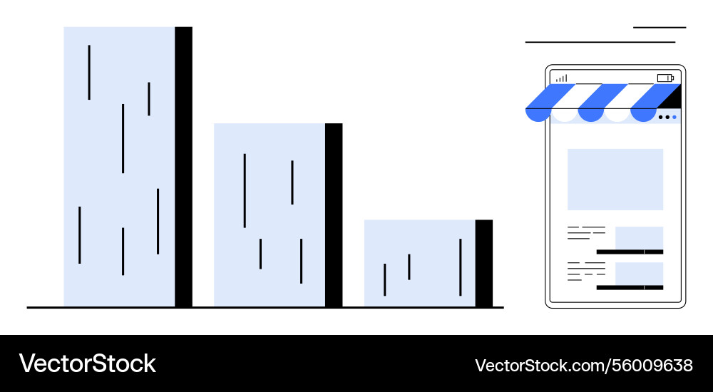 Bar chart with declining statistics next to online Bar chart with declining statistics next to online vector image