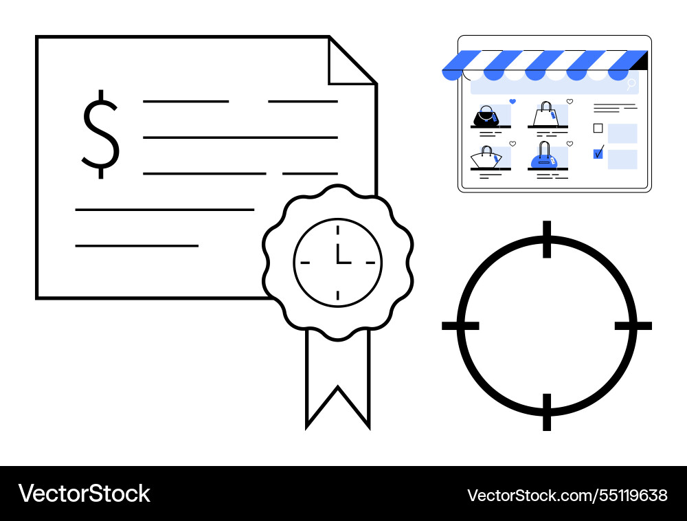 Digital certificate e-shop interface clock badge Vector Image