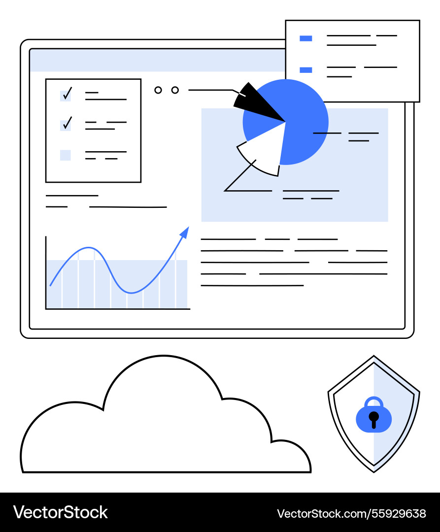 Digital data analysis dashboard with secure cloud Digital data analysis dashboard with secure cloud vector image