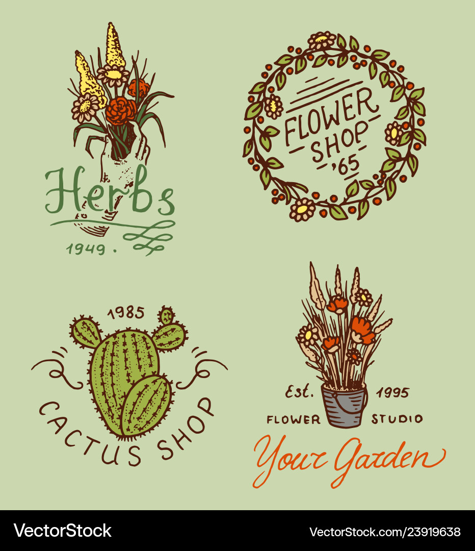 Flower shop emblems and bright logo vintage Flower shop emblems and bright logo vintage vector image