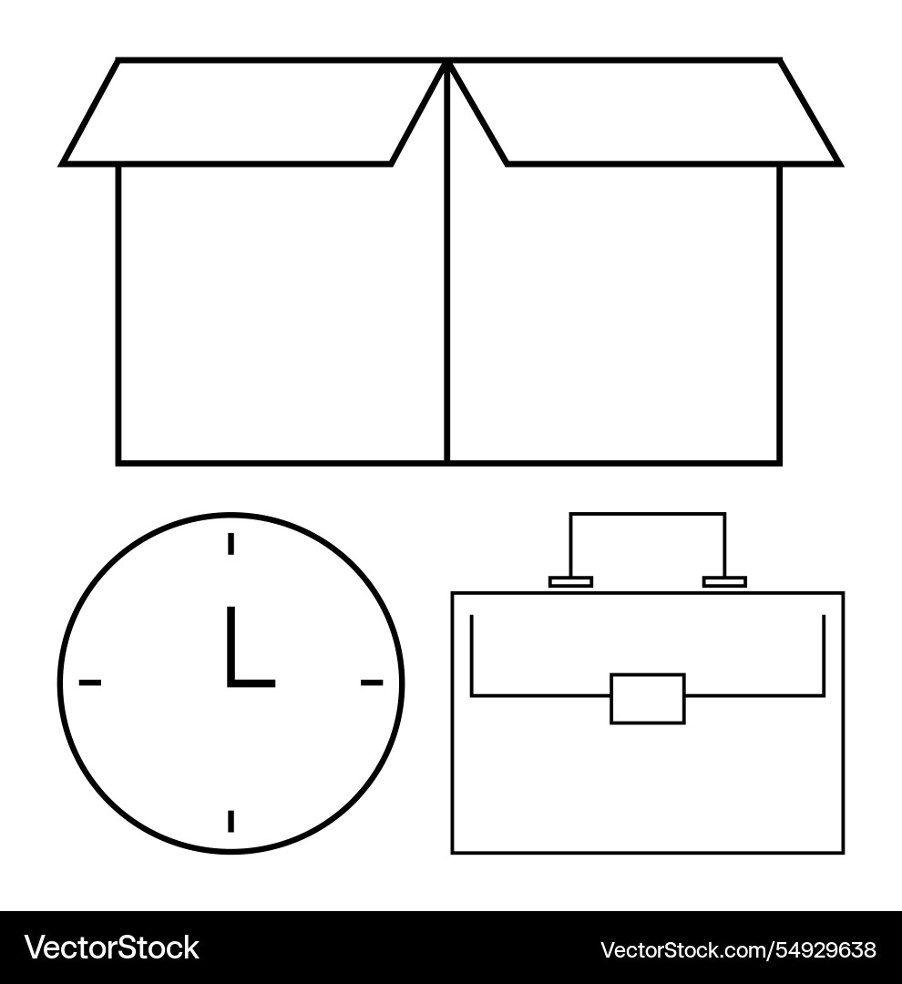 Open box with clock and briefcase Open box with clock and briefcase vector image